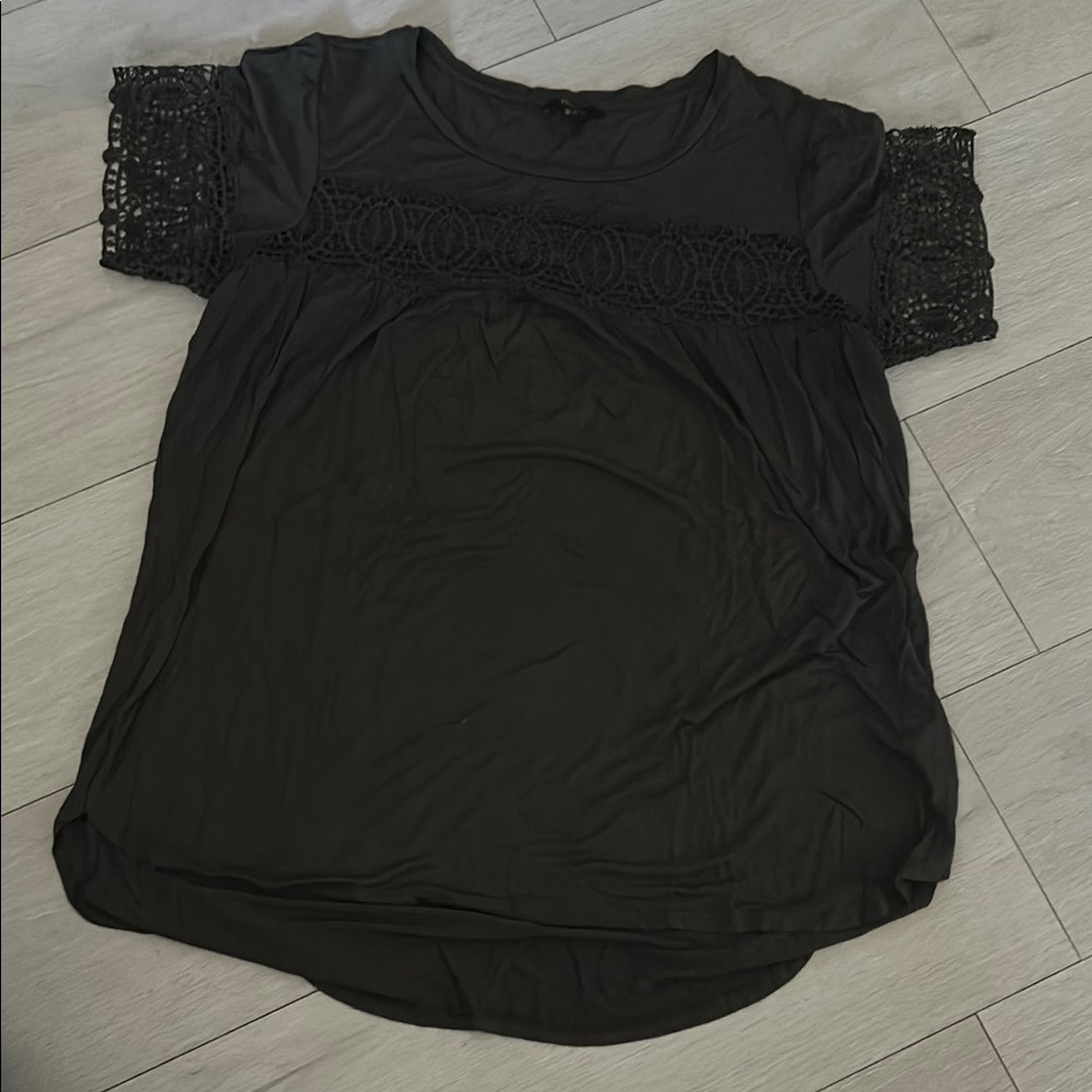 Deep Olive Green Lace Sleeve Women's Top